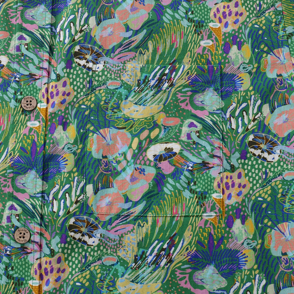 Men's Green Songe Marin Hawaiian Shirt - Cotton Button-Down