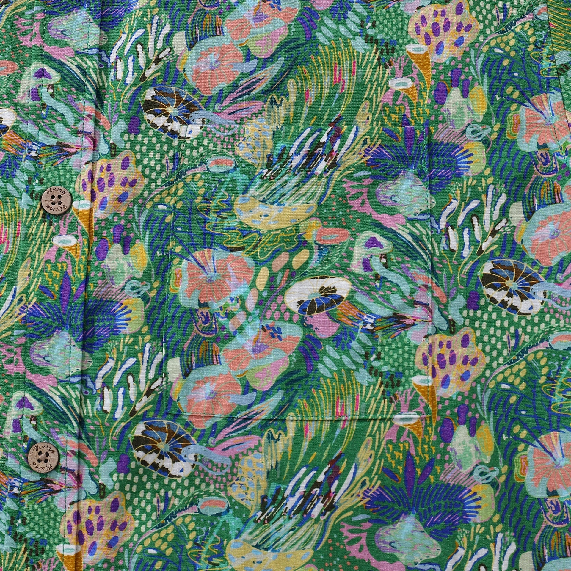 Men's Green Songe Marin Hawaiian Shirt - Cotton Button-Down