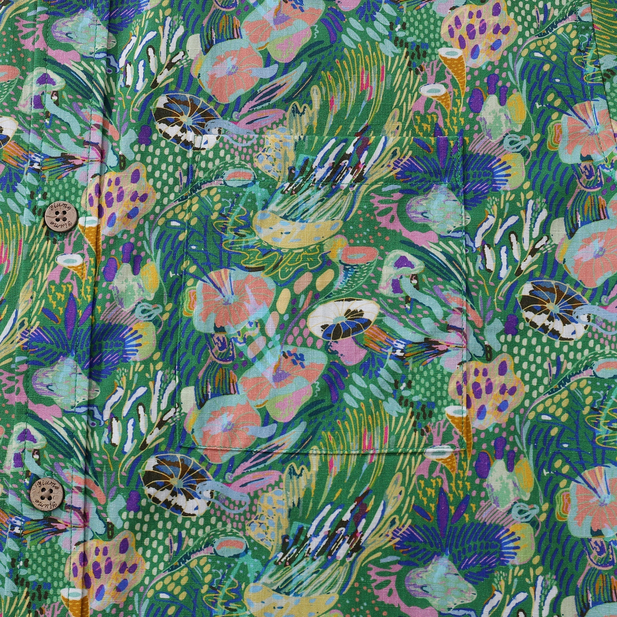 Men's Green Songe Marin Hawaiian Shirt - Cotton Button-Down