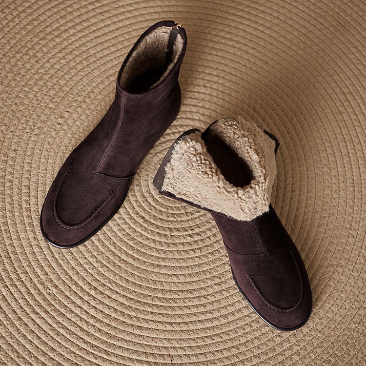 Women's Fleece-Lined Ankle Boots Round Toe Winter Comfort Shoes - Image 6