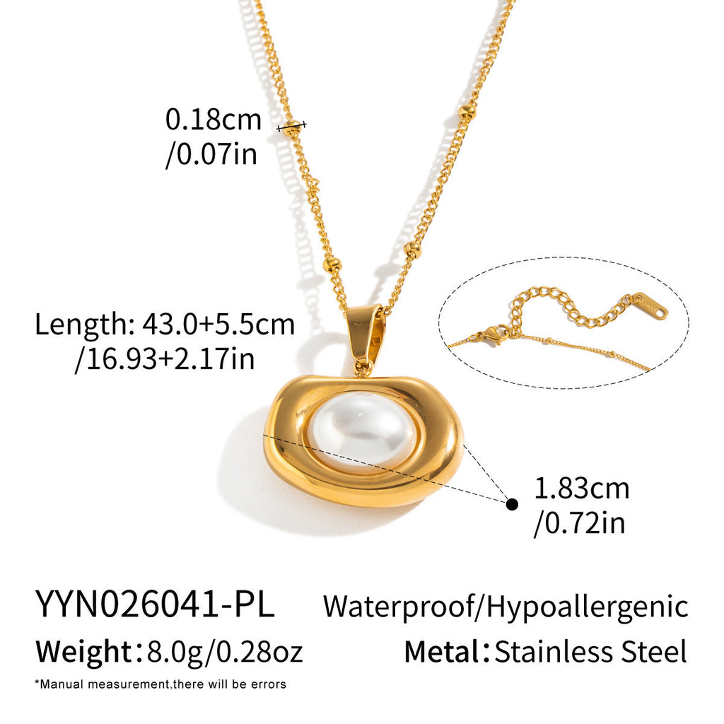 High-end Pearl Pendant Necklace In Titanium Steel With 18K Gold Plating