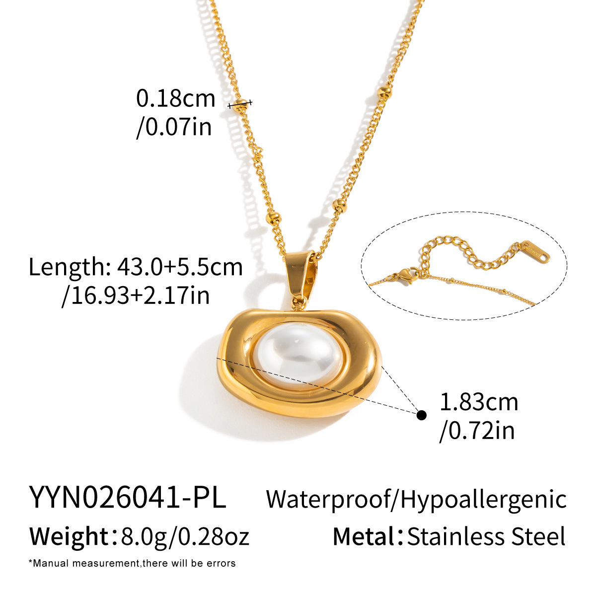 High-end Pearl Pendant Necklace In Titanium Steel With 18K Gold Plating