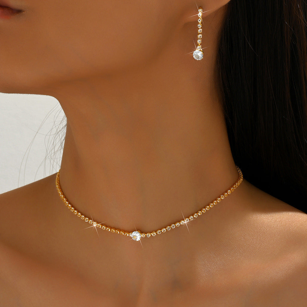 European And American Export New Bridal Clothing Exquisite Necklace Simple Stylish High-End Rhinestone Zircon Jewelry Set