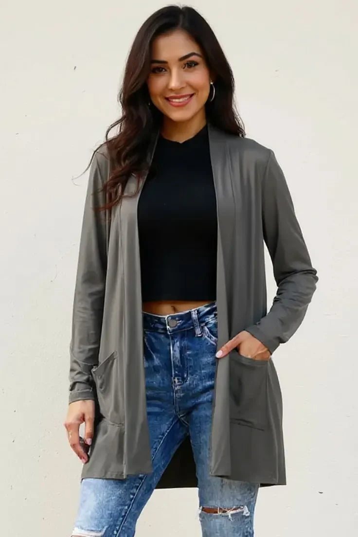 Basic Bae Full Size Open Front Long Sleeve Cardigan with Pockets