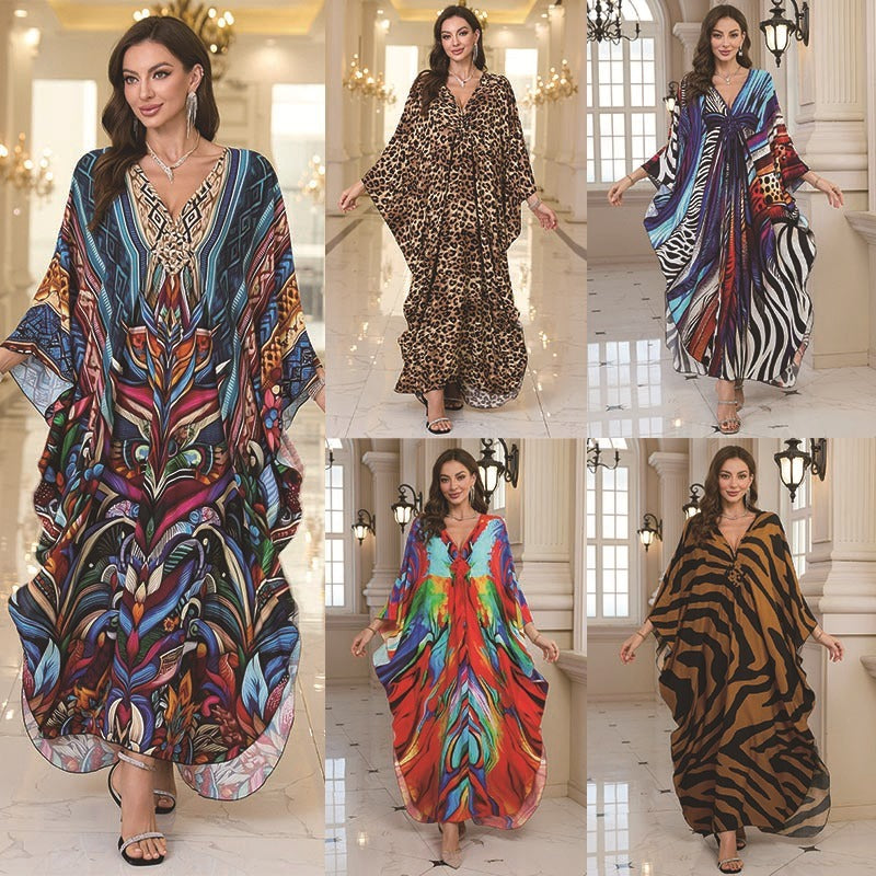 Bohemian V-Neck Maxi Beach Dress – Relaxed Fit Resort Wear