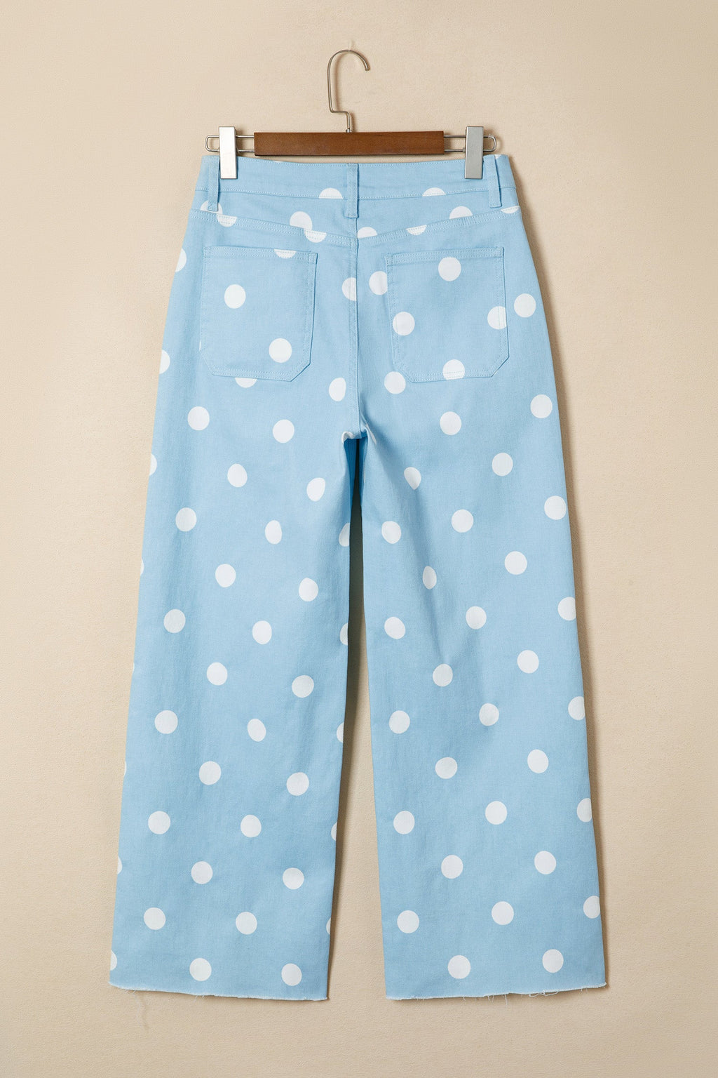 Talia High Waisted Raw Hem Shift Jeans in Light Blue and White