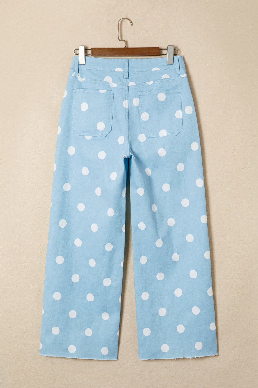 Talia High Waisted Raw Hem Shift Jeans in Light Blue and White