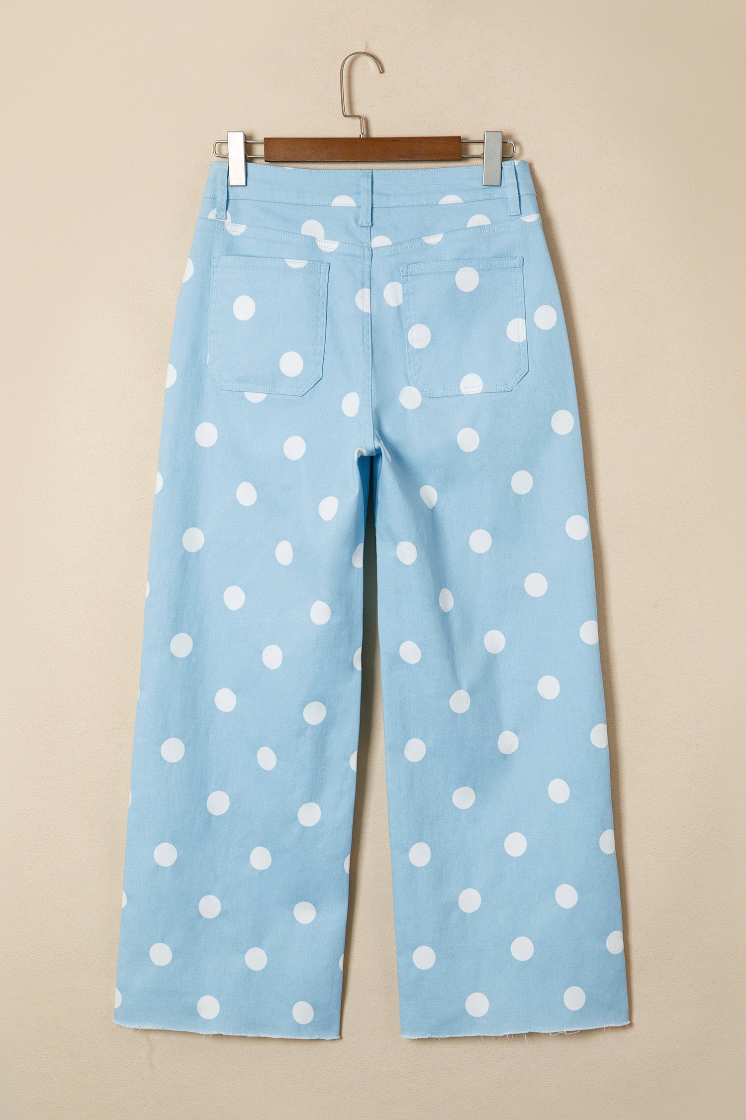 Talia High Waisted Raw Hem Shift Jeans in Light Blue and White