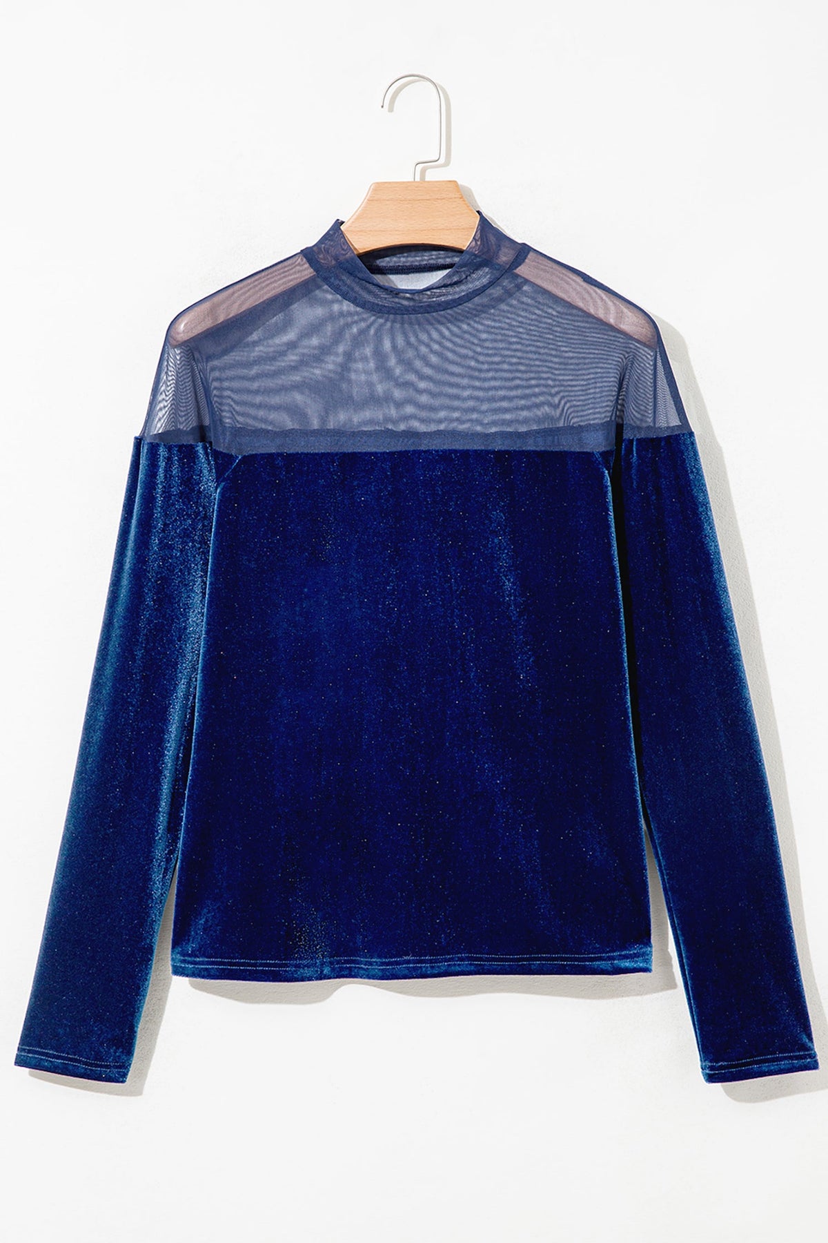 Velvet Sheer Mesh Patchwork Long Sleeve Top