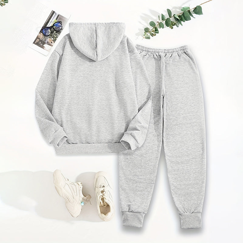 Women's Gray Letter Print Hoodie and Jogger 2-Piece Set - Image 6