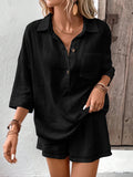 Women's Button-Down Lapel Shirt and Drawstring Shorts Set - Image 6