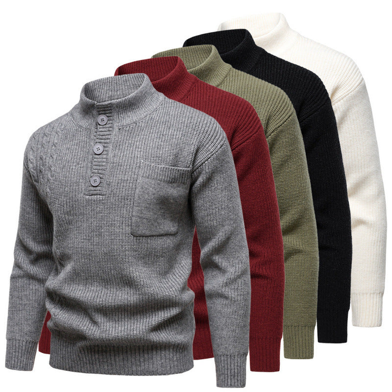 Men's British style Henry stand collar sweater with batwing sleeves.