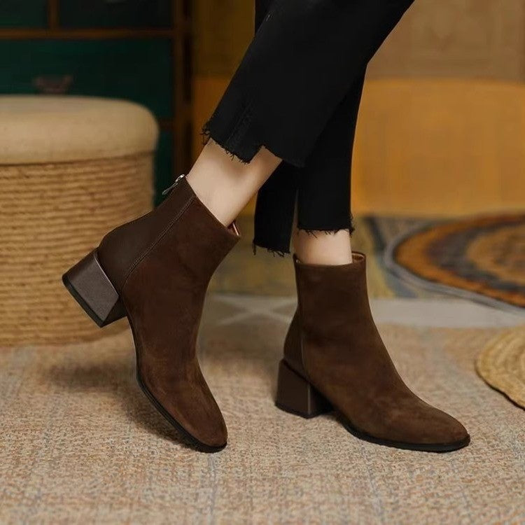 Women’s Suede Mid-Heel Martin Boots – Chic Casual Ankle Boots
