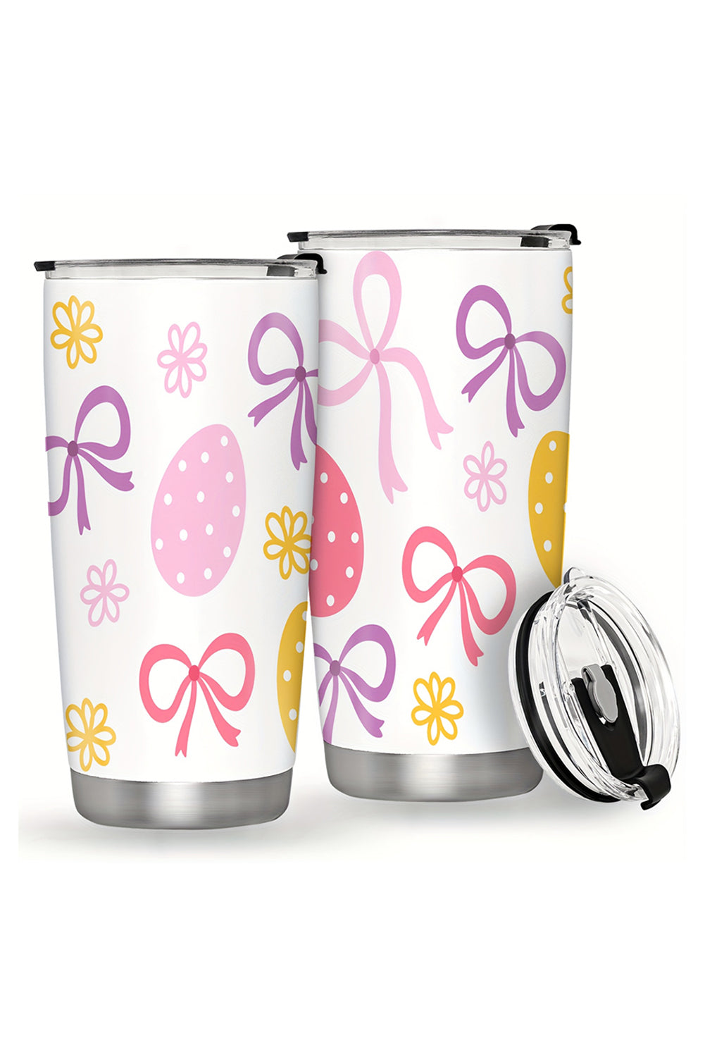 White Easter Egg Bow Flower Printed Insulated Stainless Steel Thermal Cup