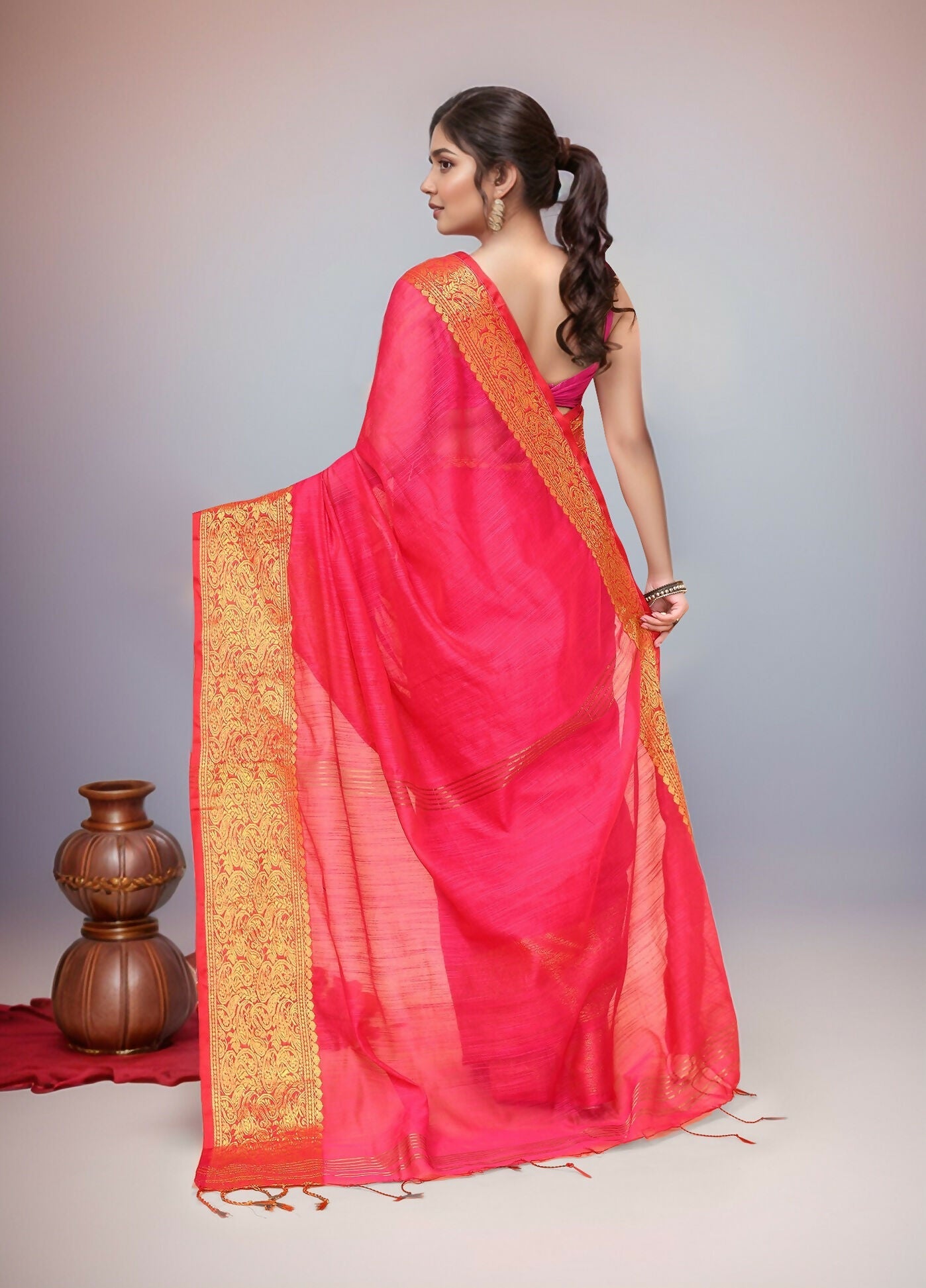 Pink Cotton Blend Handloom Saree for Women