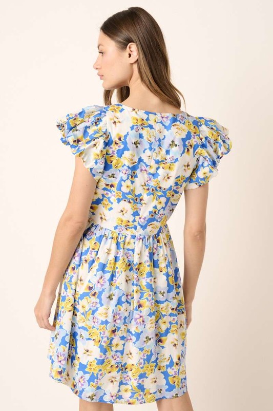 Floral V-Neck Cap Sleeve Mini Dress - Romantic Summer Casual