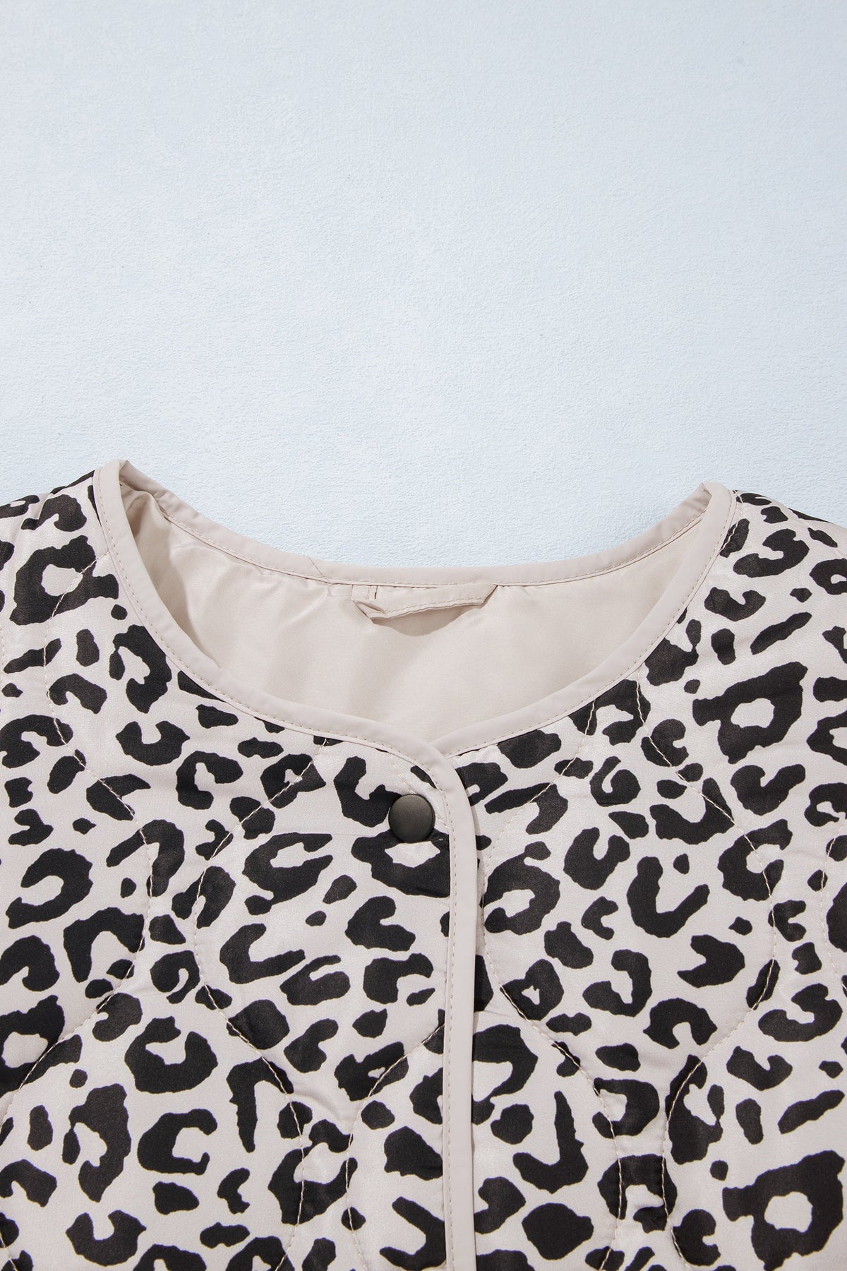 Leopard Patch Pocket Quilted Button Up Jacket