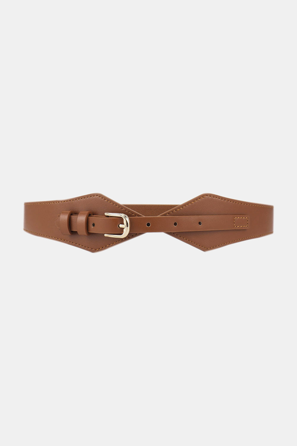 Fashion Geometric Elastic Belt | PU Leather | Brown & Gold