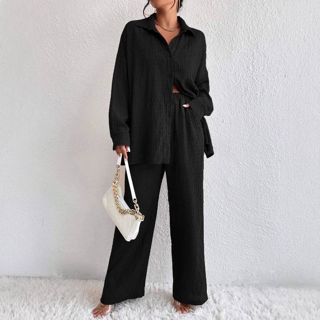 Women's Pleated Long Sleeve Lapel Two-Piece Set Loose Fit - Image 4