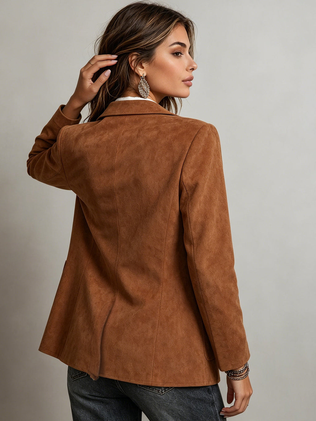 Women's Loose-Fit Faux-Suede Lapel Blazer
