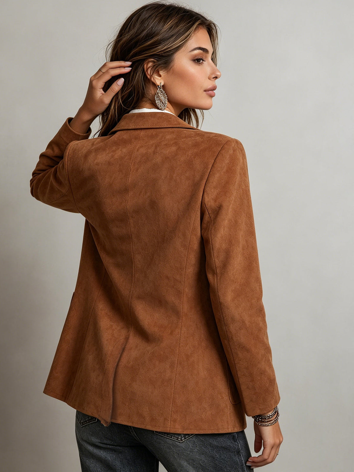 Women's Loose-Fit Faux-Suede Lapel Blazer