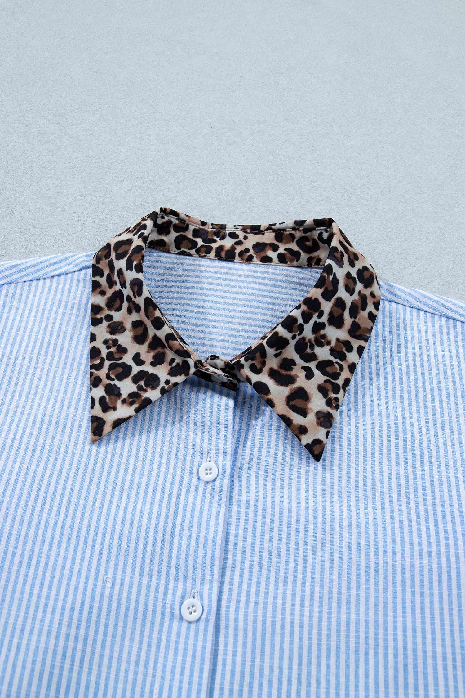 Nadia Collar Short Sleeve Shirt with Striped Leopard Print