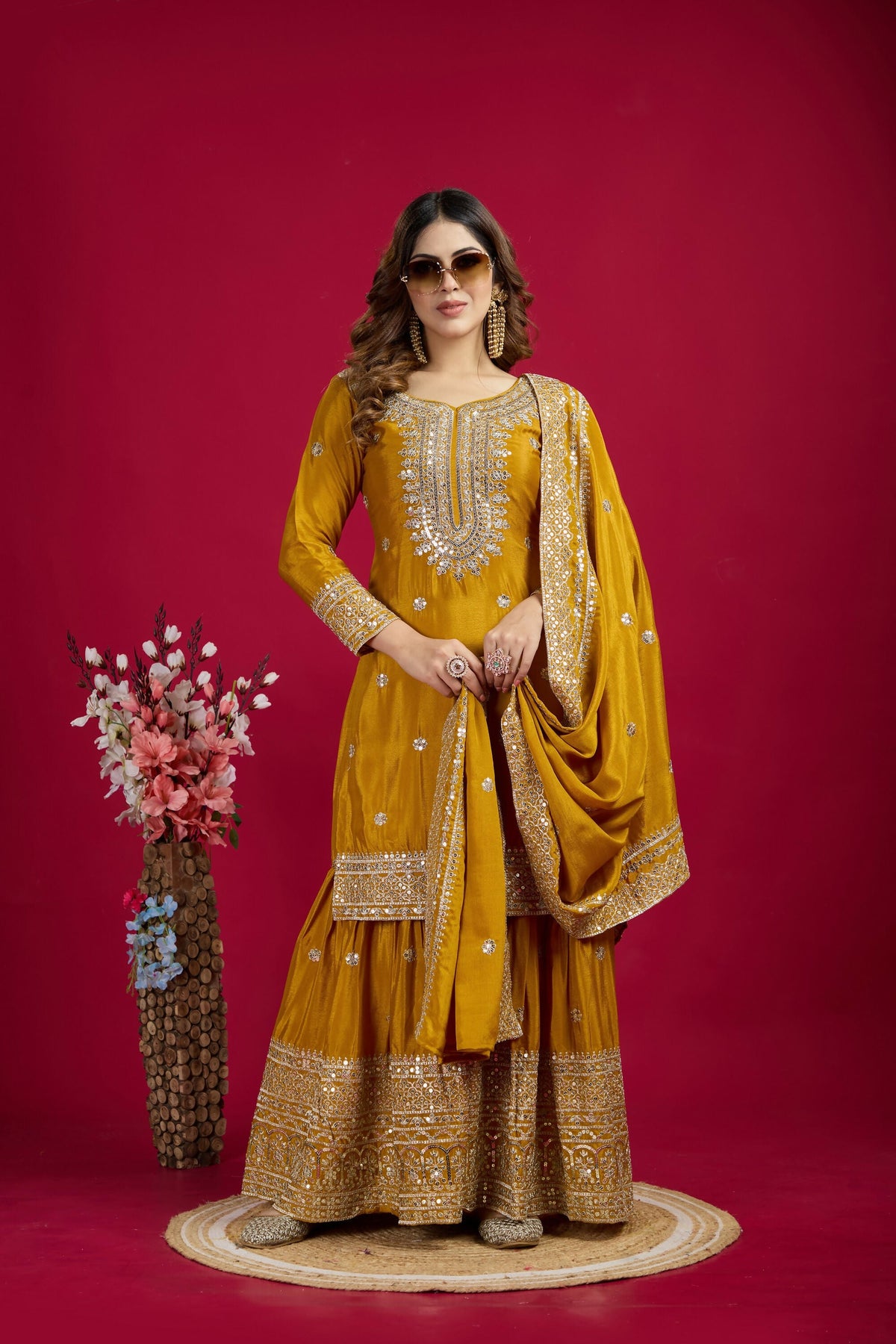 Yellow Silk Kurta Set with Sequins, Zari, and Thread Embroidery