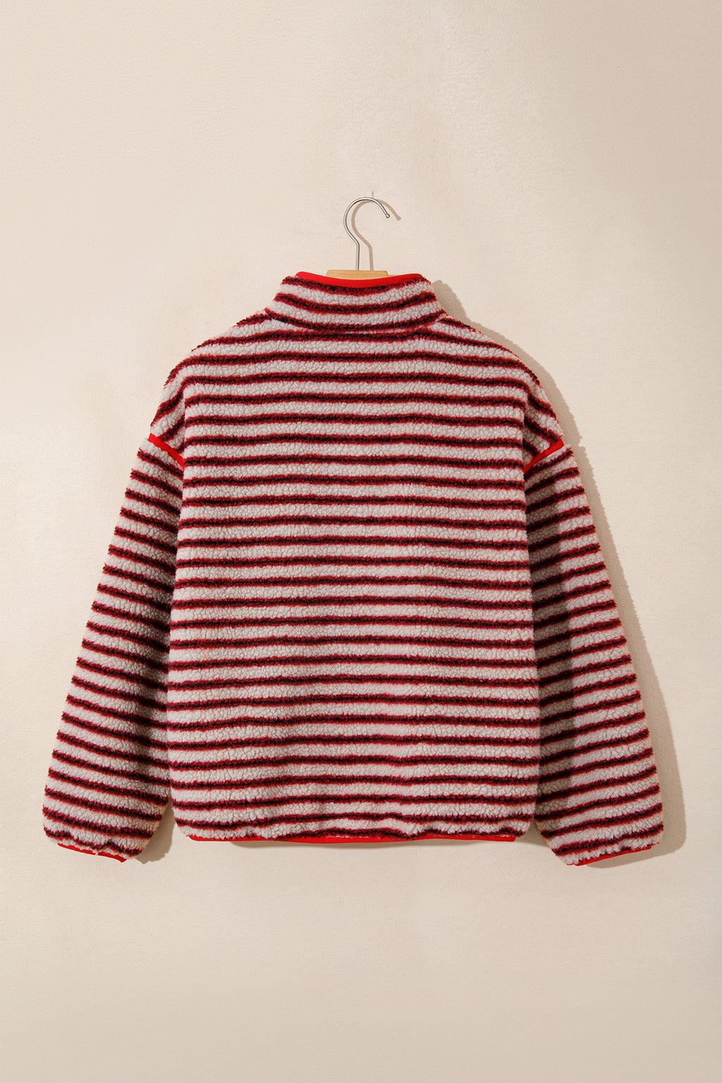 Stripe Fleece Contrast Trim Buttoned Sweatshirt