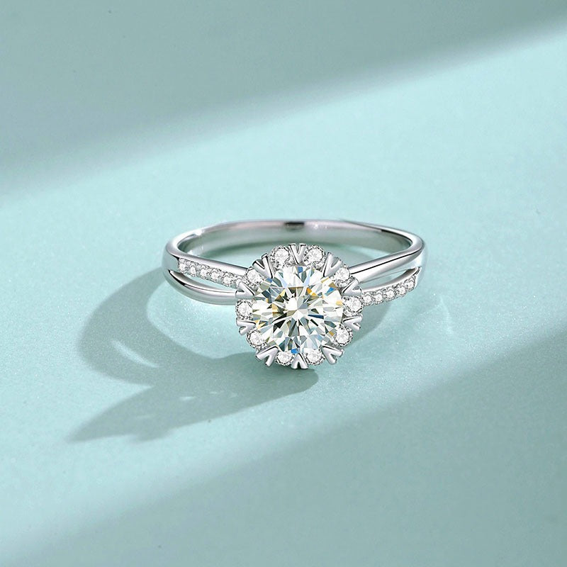 Sterling Silver Snowflake Ring with Zircon Gemstone Jewelry