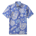 Men's Hawaiian button-down shirt with a vintage native plant and hibiscus flower print