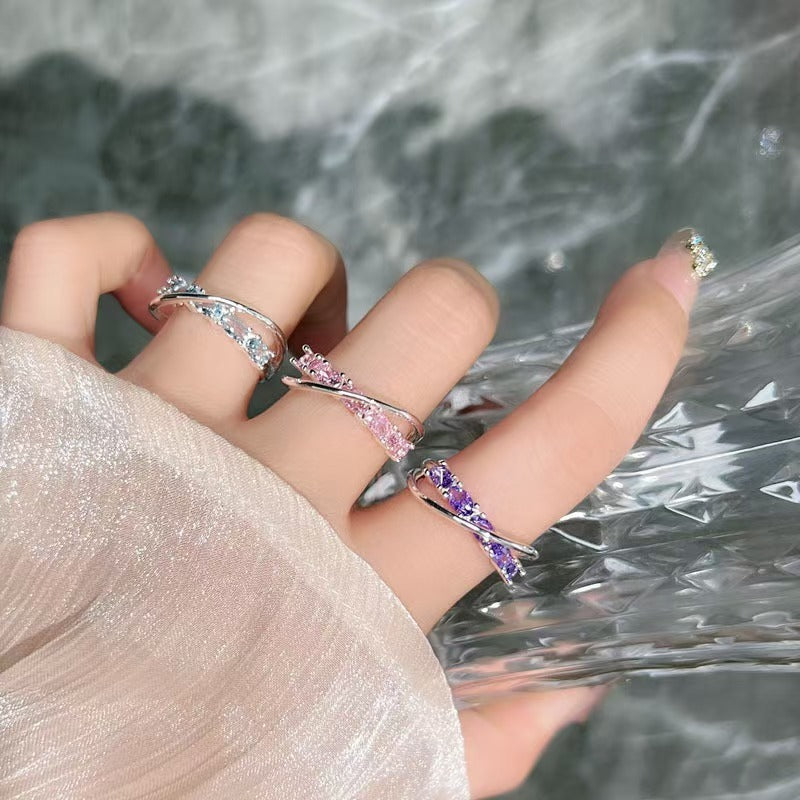 Light Luxury High Sense Full Zircon Stackable Ring, Super Sparkly Fairy Style Pave Zircon Open Adjustable Ring, Niche Exquisite Designed Band Ring
