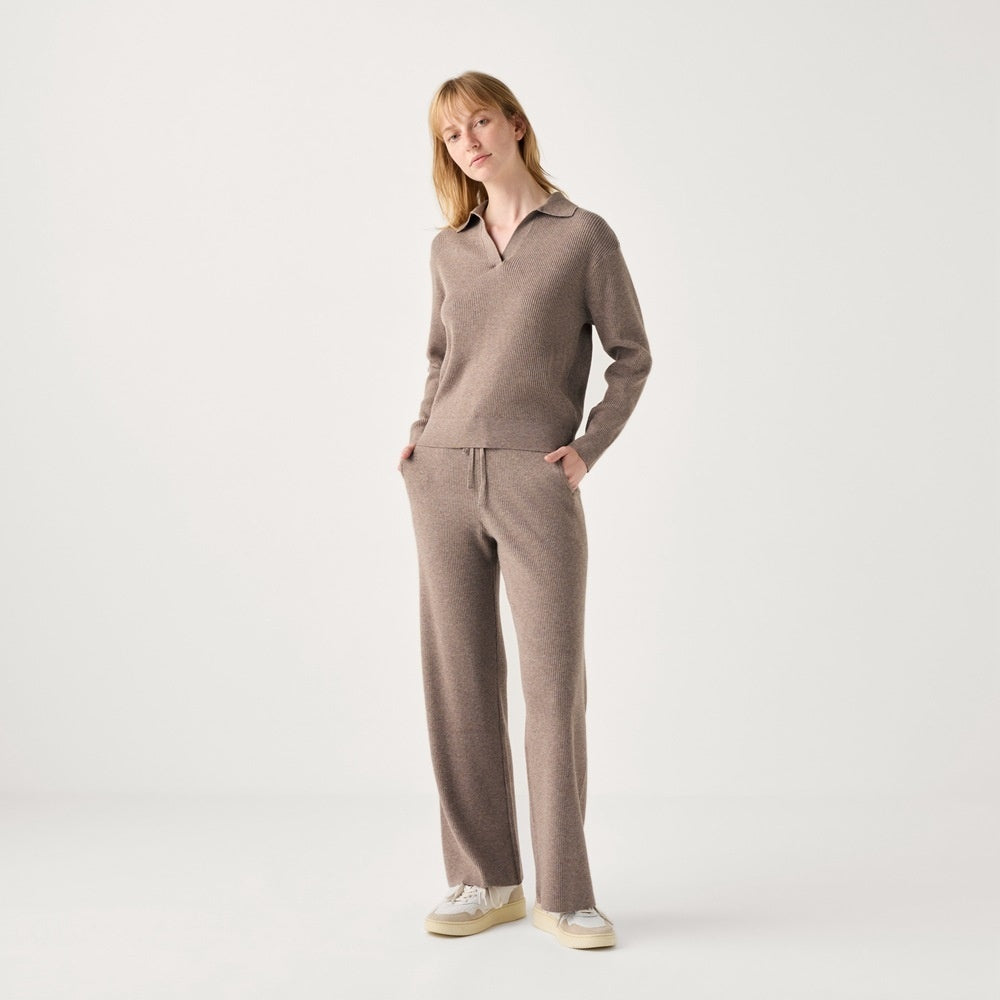 Women’s Ribbed Half-Open Collar Sweater in Taupe - Image 2