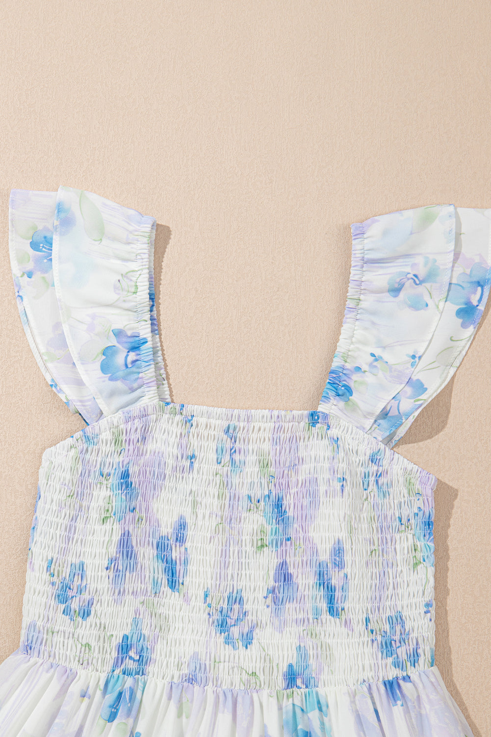 Sky Blue Floral Smocked High Waist Maxi Dress | Sleeveless