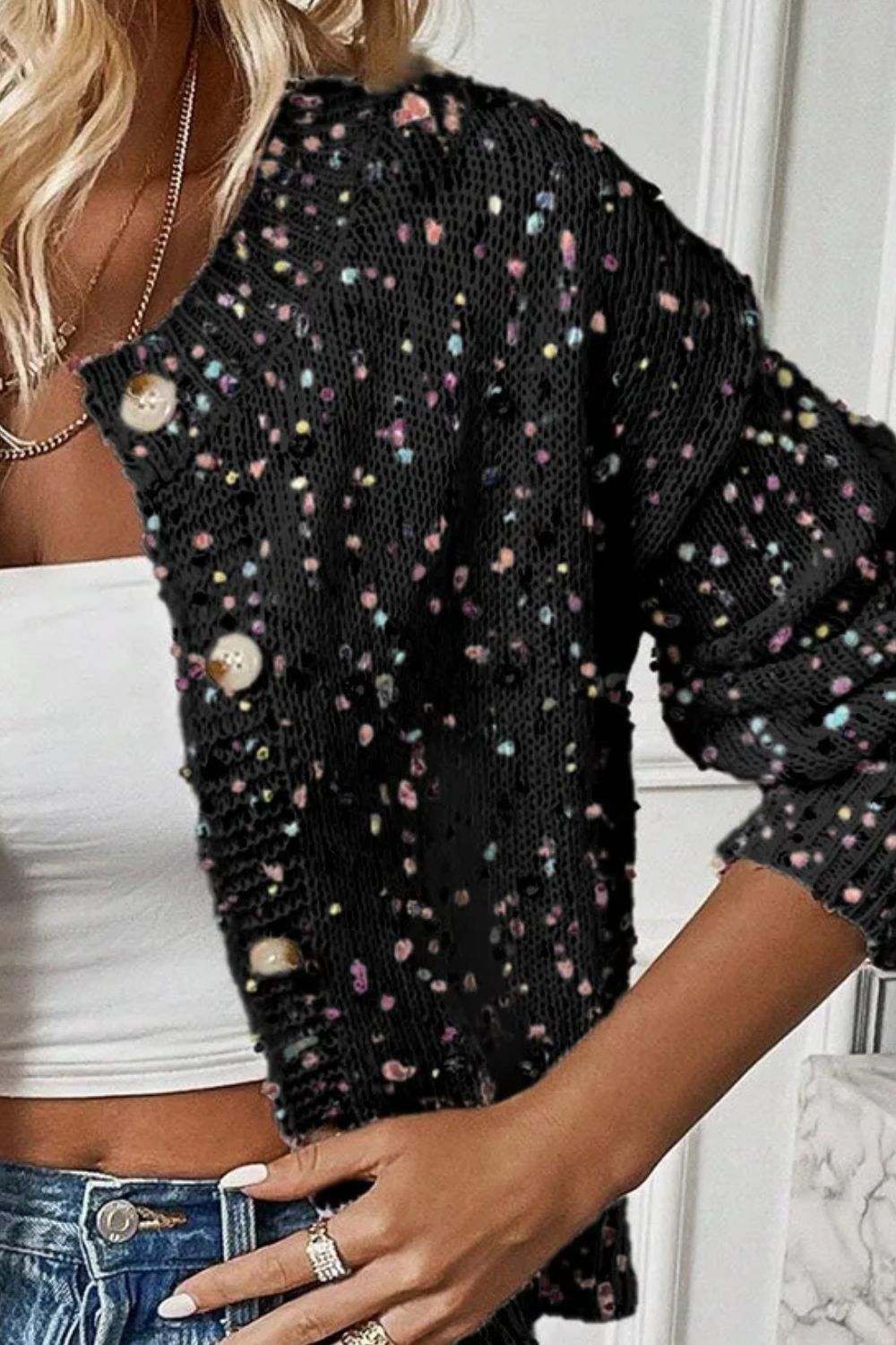 Women's Colorful Speckled Button-Down Knit Cardigan - Image 10