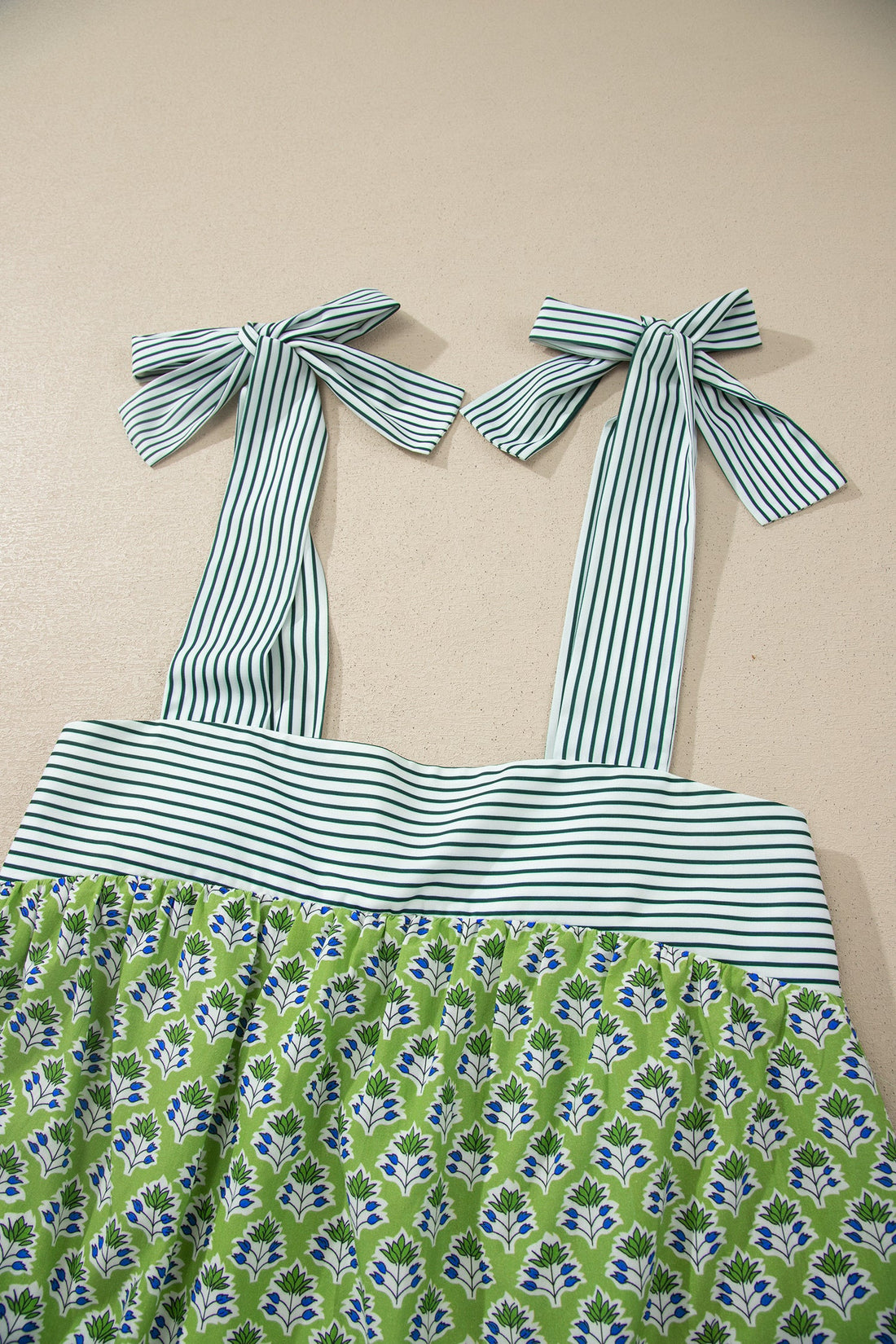 Alisson Straps Babydoll Tank Top in Green and White