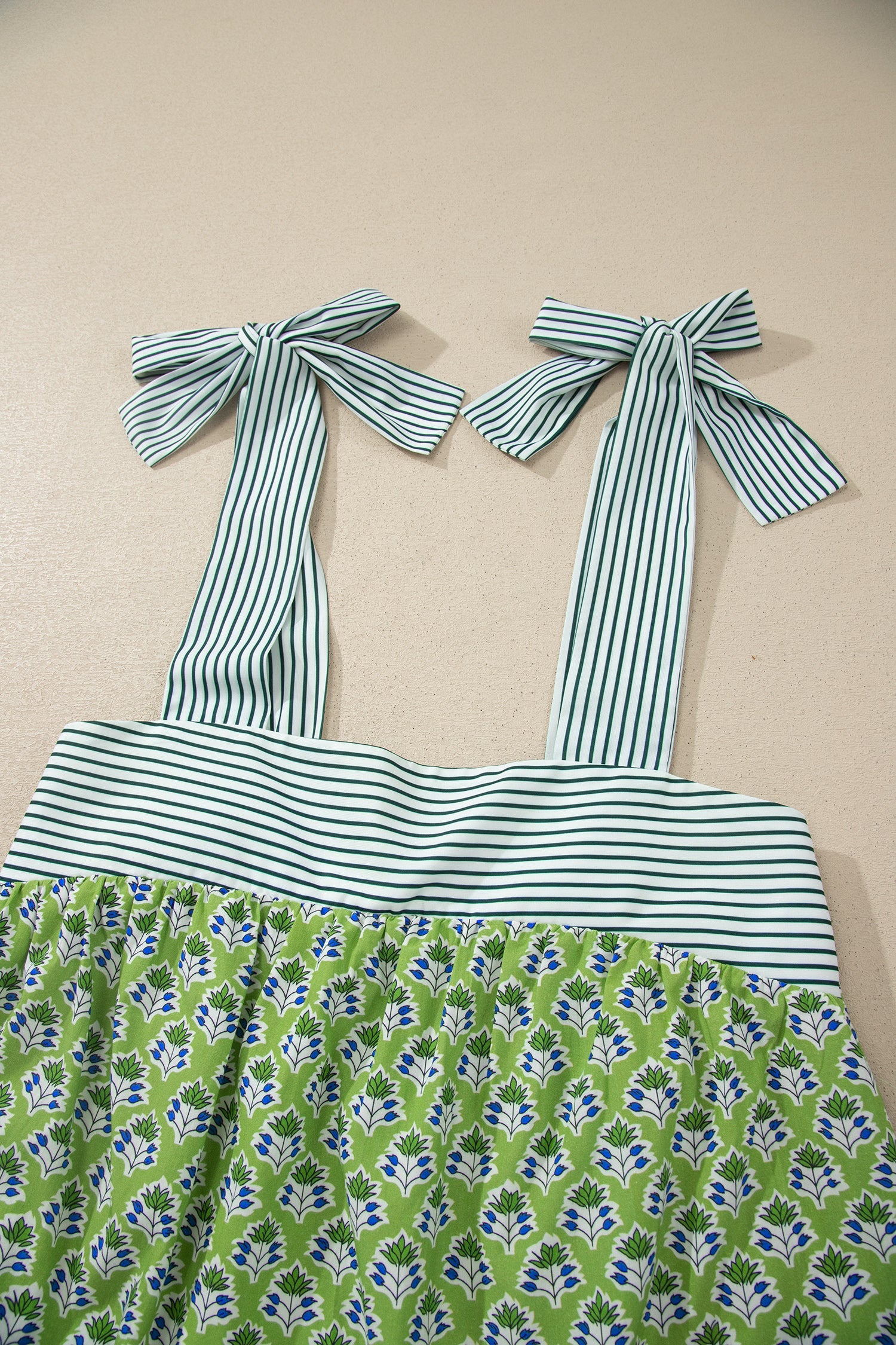 Alisson Straps Babydoll Tank Top in Green and White