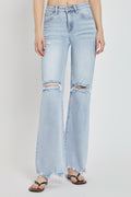 RISEN High Rise Distressed Wide Leg Jeans in Light Blue