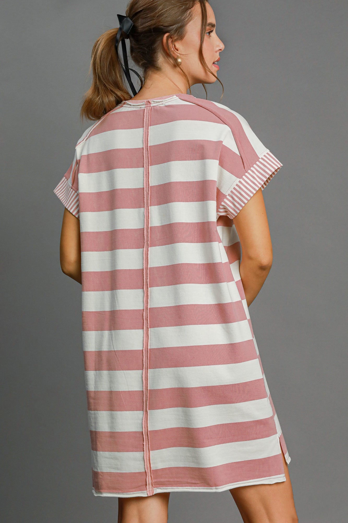 Peace Applique Striped Mini Dress with High-Low Hem