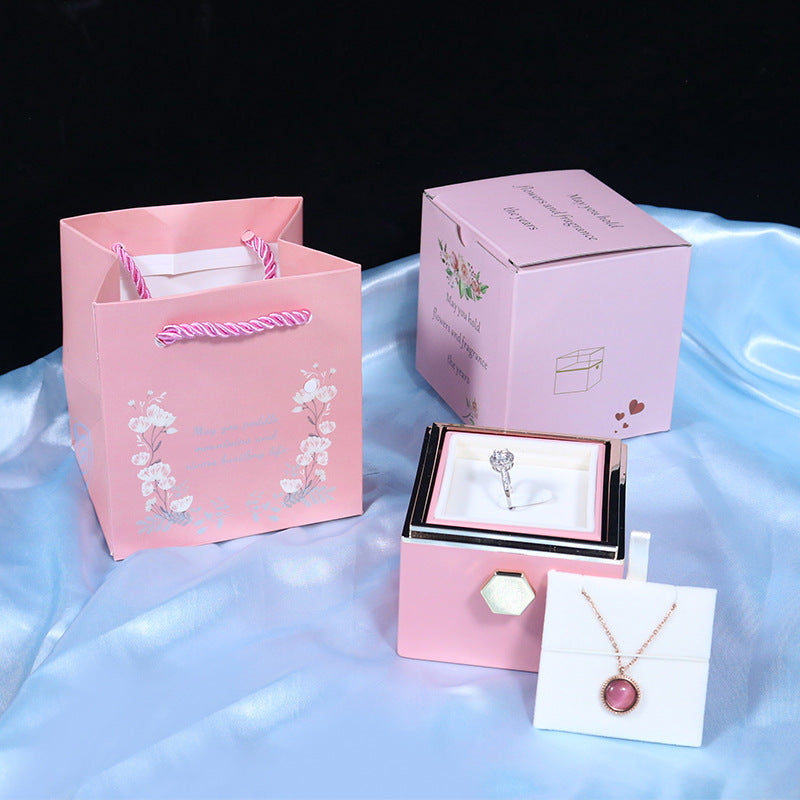 Rotating Soap Flower Rose Gift Box Jewelry Storage for Valentine's