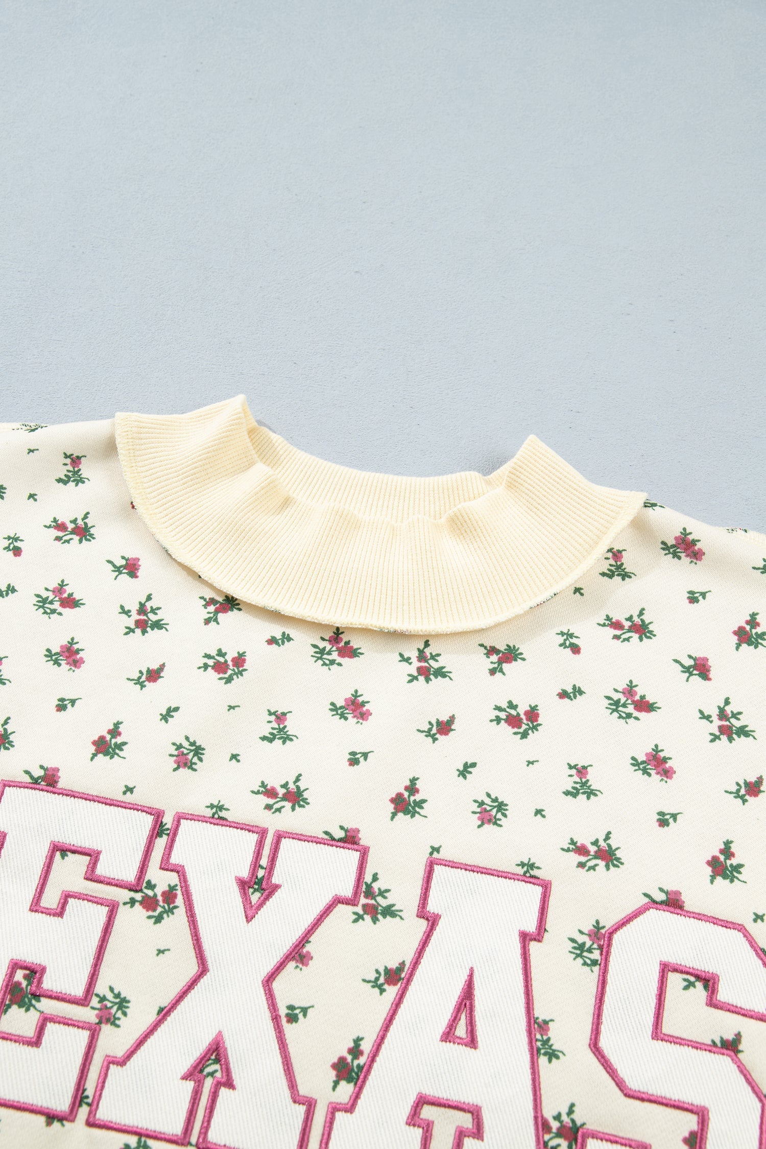 Plus Size TEXAS Embroidered Floral Mock Neck Sweatshirt