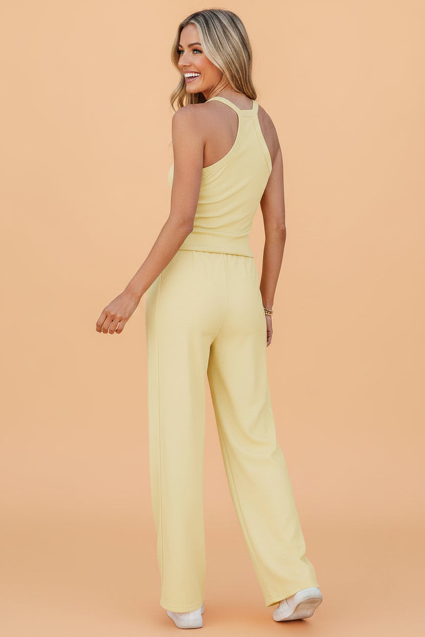 Women's Solid Ribbed Tank Top and Sweatpants Loungewear Set