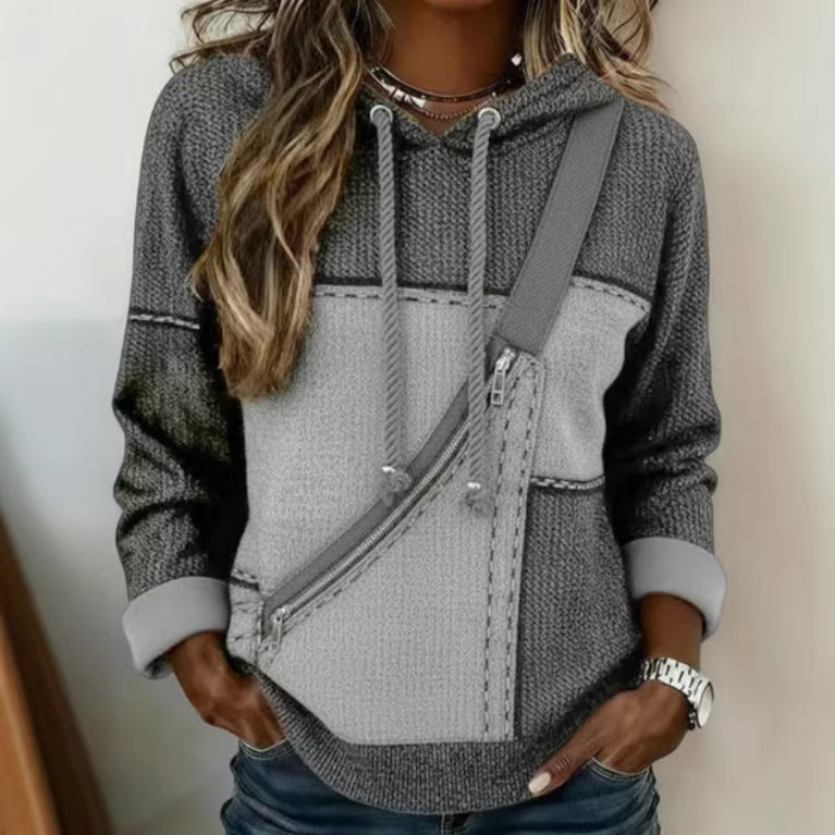 Women's 3D Printed Color-Block Hooded Sweatshirt in JLNWY11 TCFS 5057