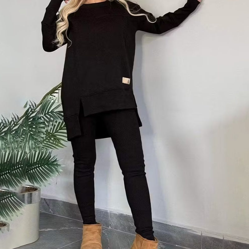 Women's 2-Piece Side-Slit Sweatshirt and High-Waist Legging Set - Image 5