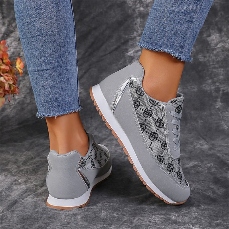 Women's Floral Print Lace-Up Sneakers Comfortable Casual Shoes