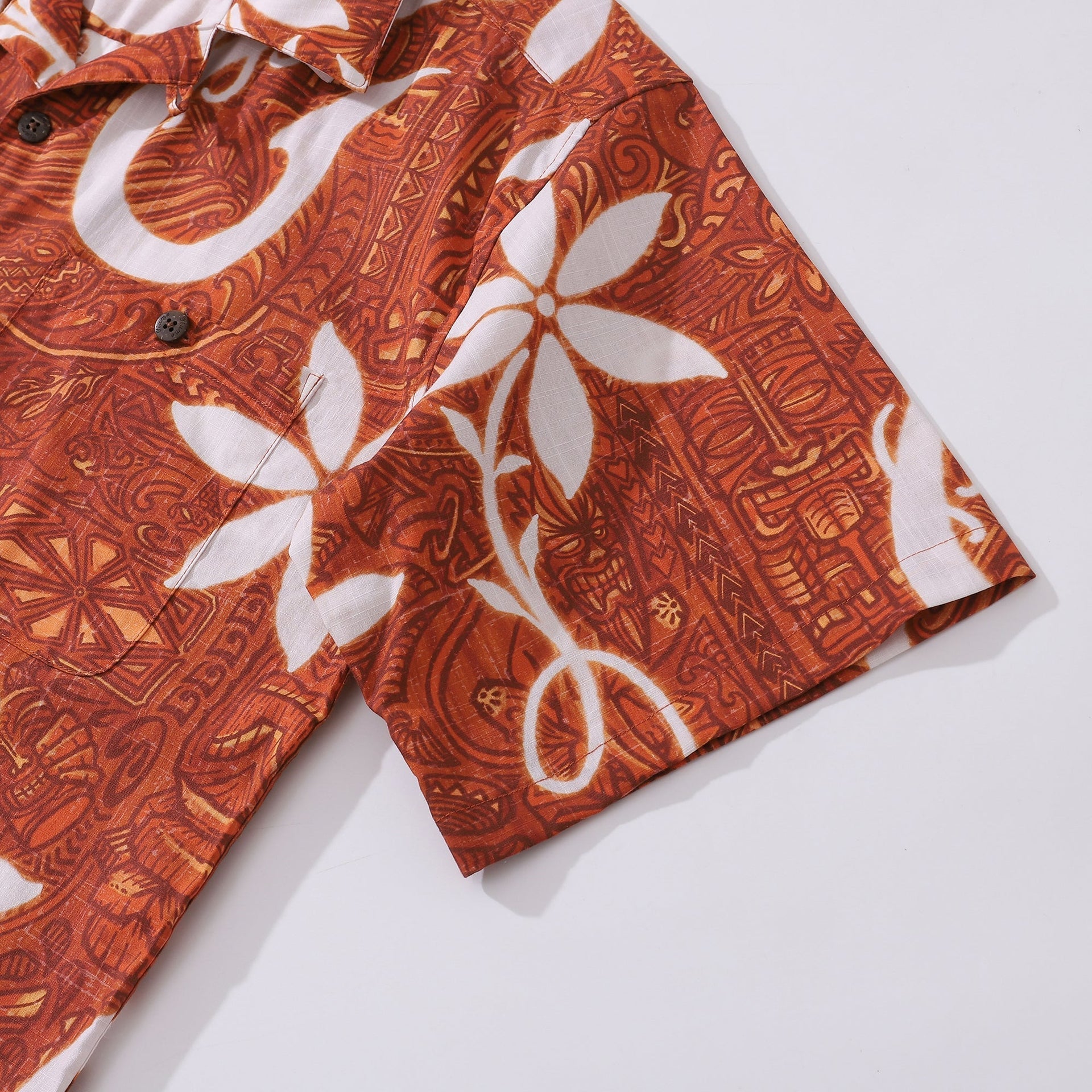 Red Hawaiian Tiki Print Shirt Men's Cotton Camp Collar Casual
