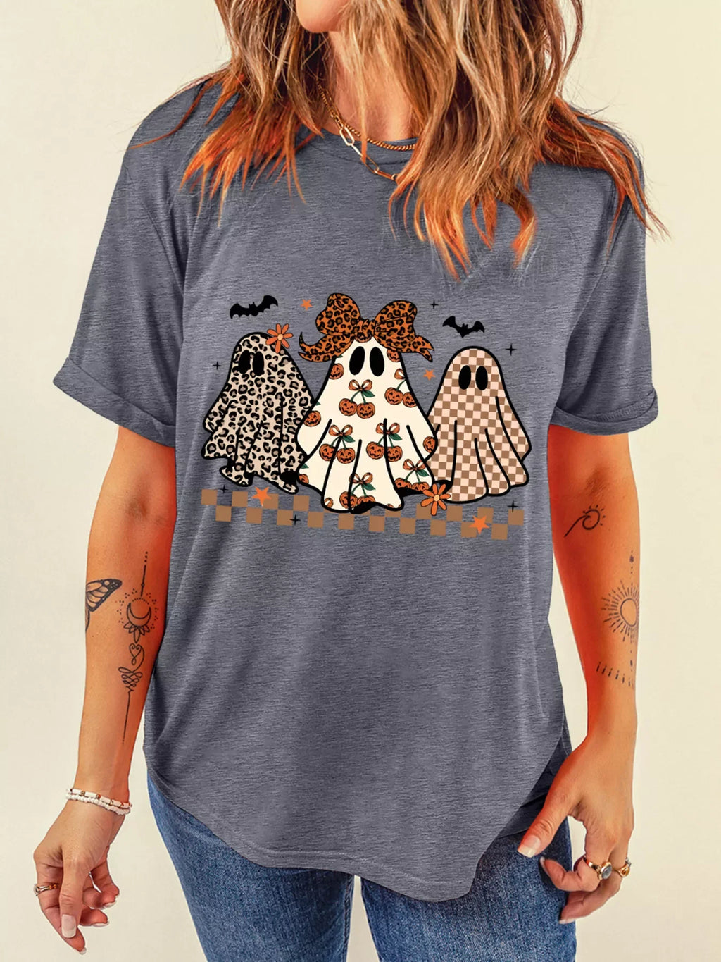 Halloween Ghost Round Neck Casual Tee