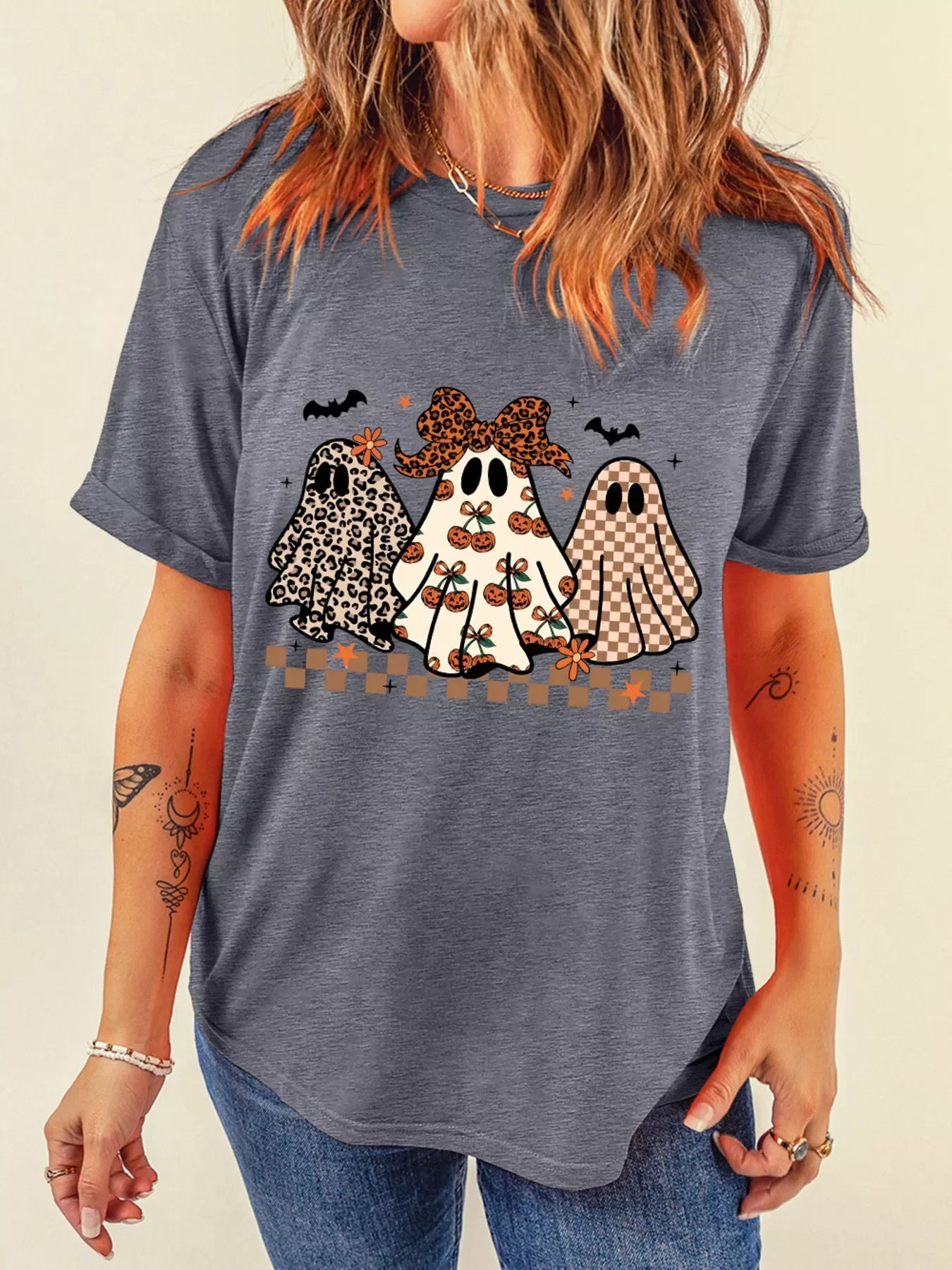 Halloween Ghost Round Neck Casual Tee