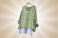 Women’s Floral Embroidered Loose Fit Layered Look Long Sleeve Top