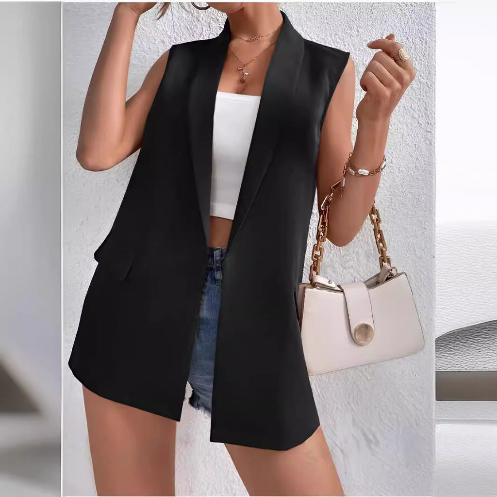 Women's Mid-Length Suit Vest Sleeveless Tailored Office Blazer - Image 5