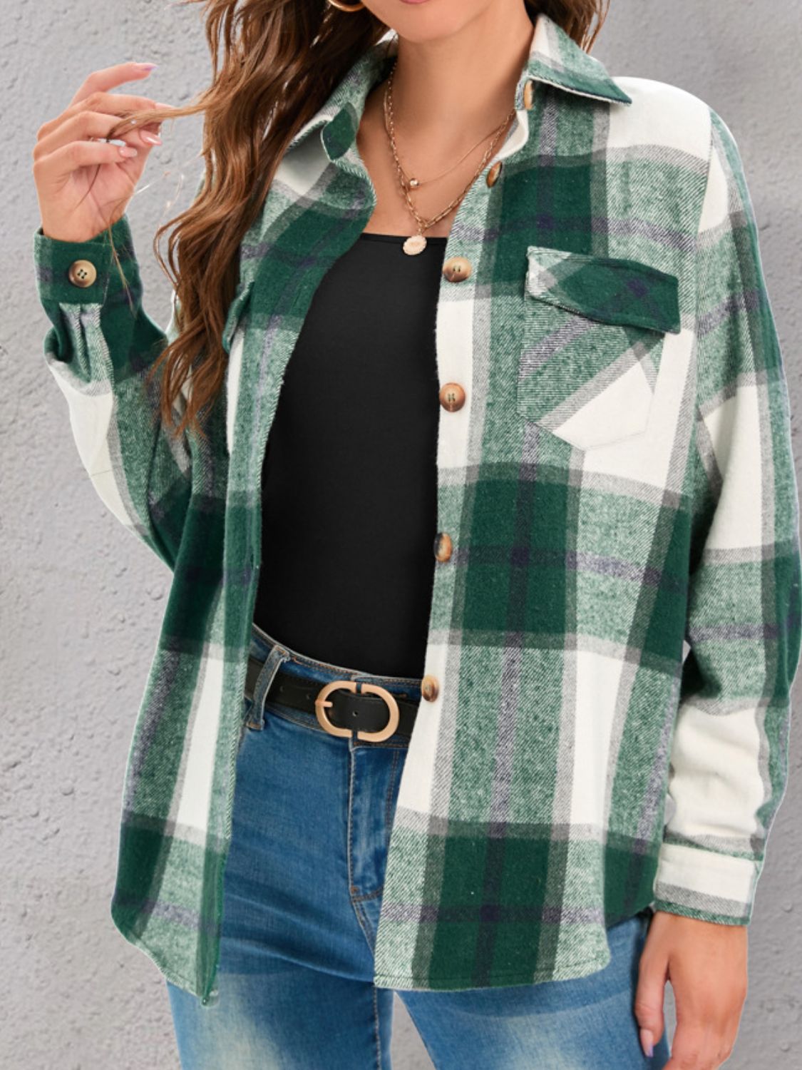 Women's Plaid Shacket with Collar and Chest Pockets - Image 10